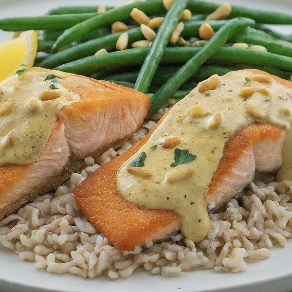 A Heart-Healthy Mediterranean Delight: Roasted Salmon with Green Bean Pilaf